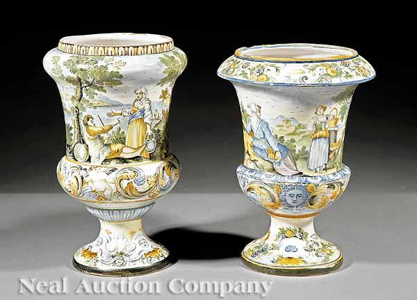 Appraisal: Two Italian Majolica Urns probably early th c reviving earlier