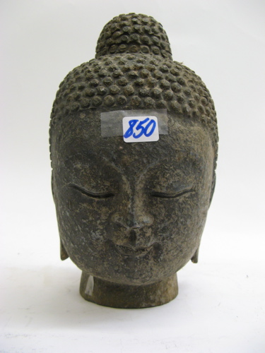 Appraisal: GRANITE SCULPTURE HEAD DEPICTING GAUTAMA BUDDHA with down cast eyes