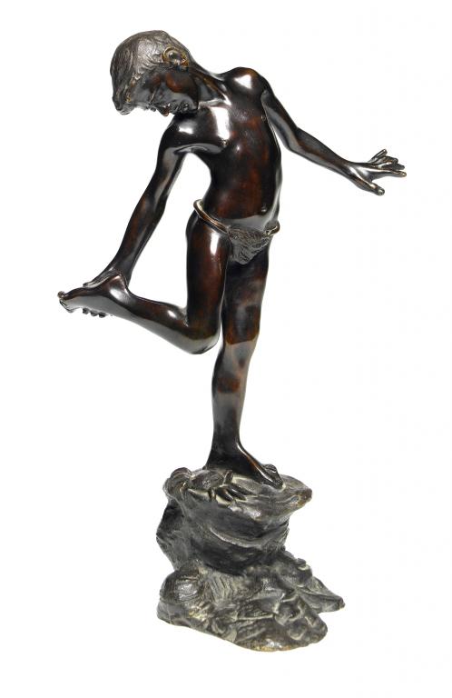 Appraisal: A FRENCH BRONZE STATUETTE OF A BOY BITTEN BY A