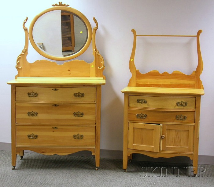 Appraisal: Late Victorian Pine Mirrored Dresser and a Commode