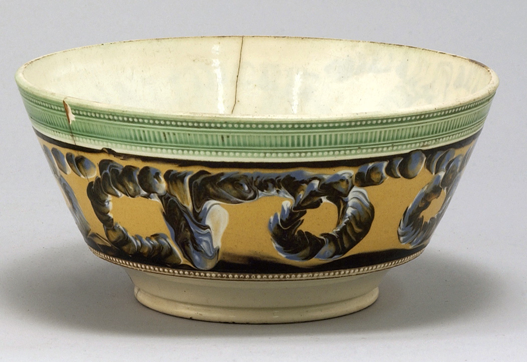 Appraisal: ANTIQUE MOCHAWARE BOWL th CenturyWith worm design and green border