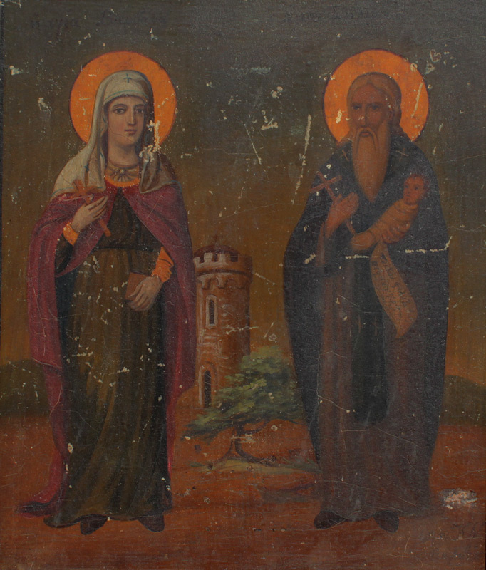 Appraisal: TH CENTURY GREEK ICON WITH TWO SAINTS JESUS Oil Wood