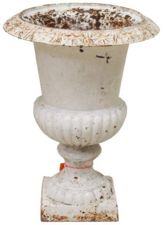 Appraisal: Cast iron campana-form garden urn planter white-painted finish having rolled