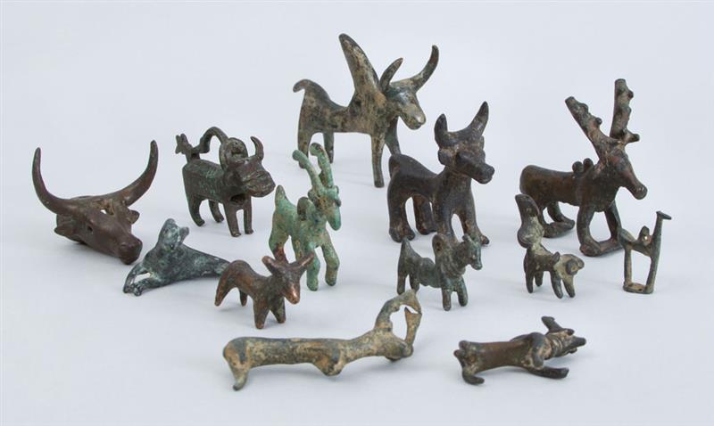 Appraisal: MISCELLANEOUS GROUP OF THIRTEEN ANCIENT BRONZE AND METAL STAG AND