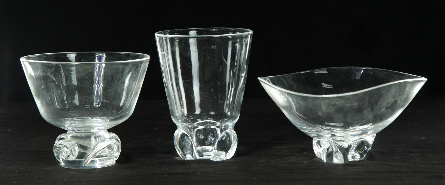 Appraisal: THREE PIECES OF SIGNED STEUBEN CLEAR GLASS American nd half-