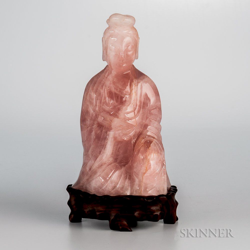 Appraisal: Rose Quartz Figure of Guanyin Rose Quartz Figure of Guanyin