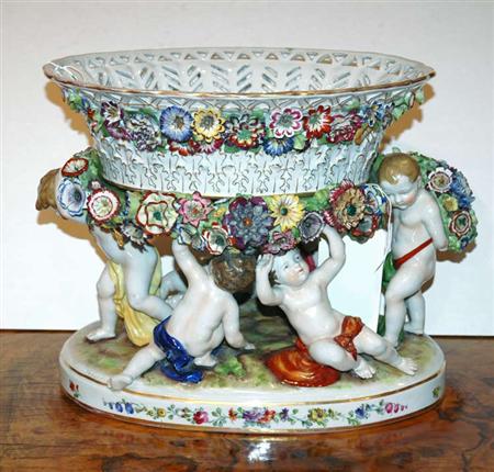 Appraisal: Dresden Floral Decorated Porcelain Center Bowl on Figural Stand Estimate