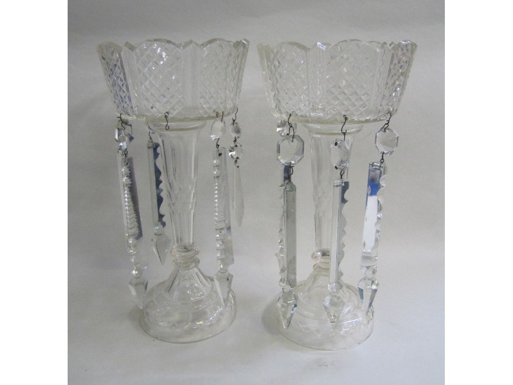 Appraisal: Pair of cut glass table lustres drops incomplete