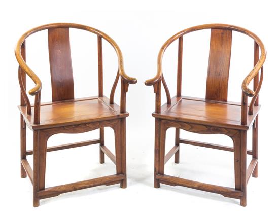 Appraisal: Sale Lot A Pair of Chinese Elm Armchairs each of