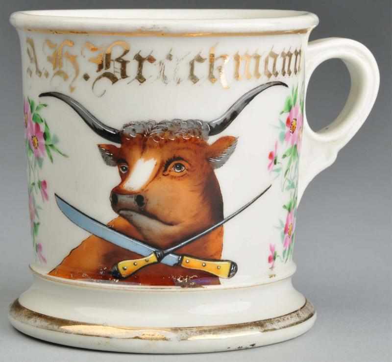 Appraisal: Butcher Shaving Mug Description Gilt name A H Brackmann Shows