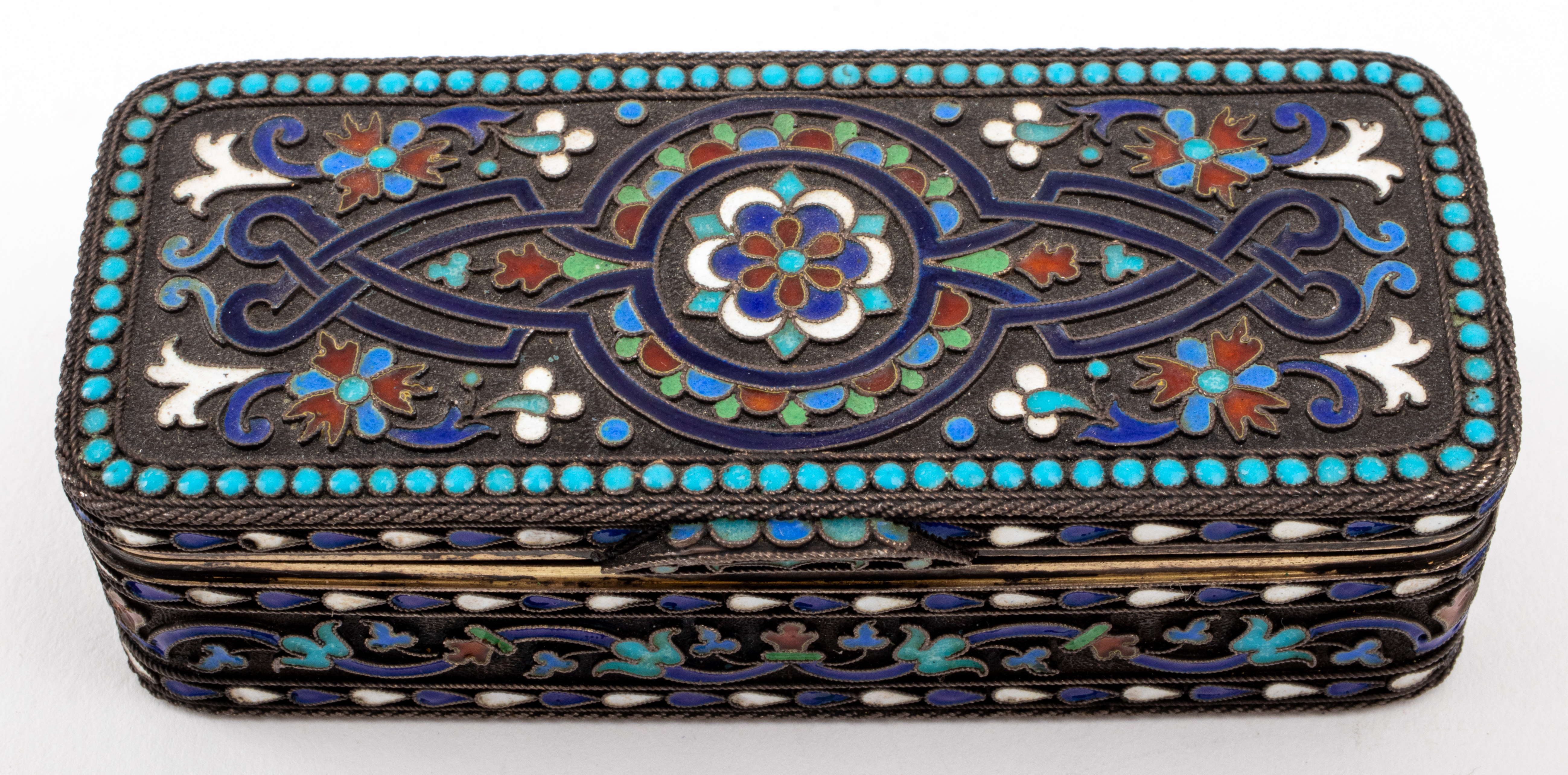 Appraisal: RUSSIAN SILVER-GILT CLOISONNE ENAMEL BOX Russian cloisonne enamel and silver-gilt