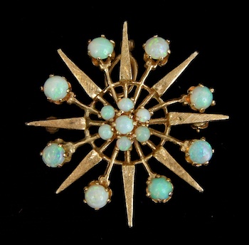 Appraisal: A Gold Pendant-Brooch Set with Opals k yellow gold starburst