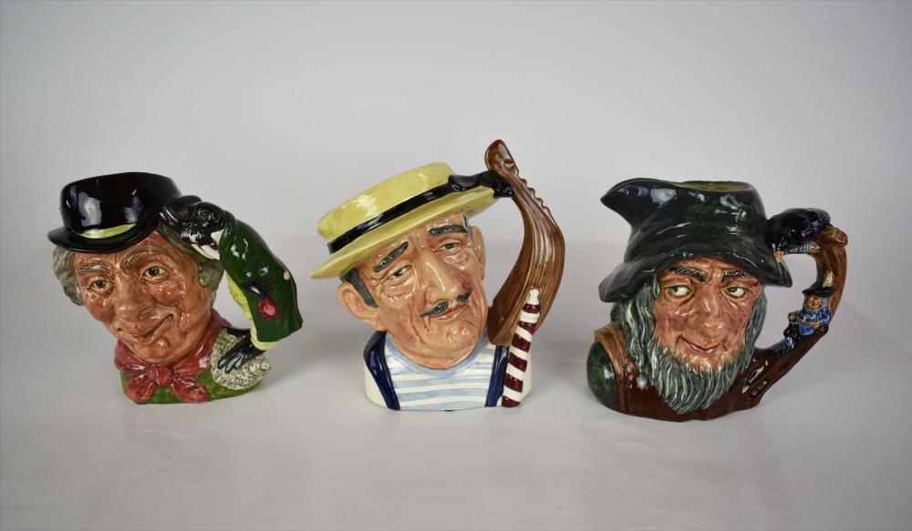 Appraisal: THREE ROYAL DOULTON EARTHENWARE TOBY MUGS th Century Comprising The