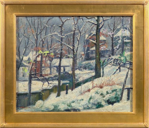 Appraisal: American School th Century Winter View of a Village Along