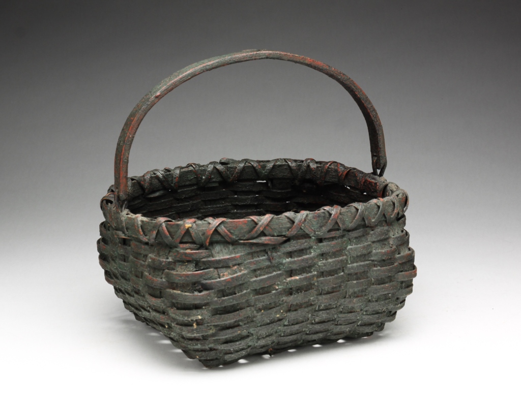 Appraisal: AMERICAN PAINTED BASKET Mid th century Woven splint with bentwood