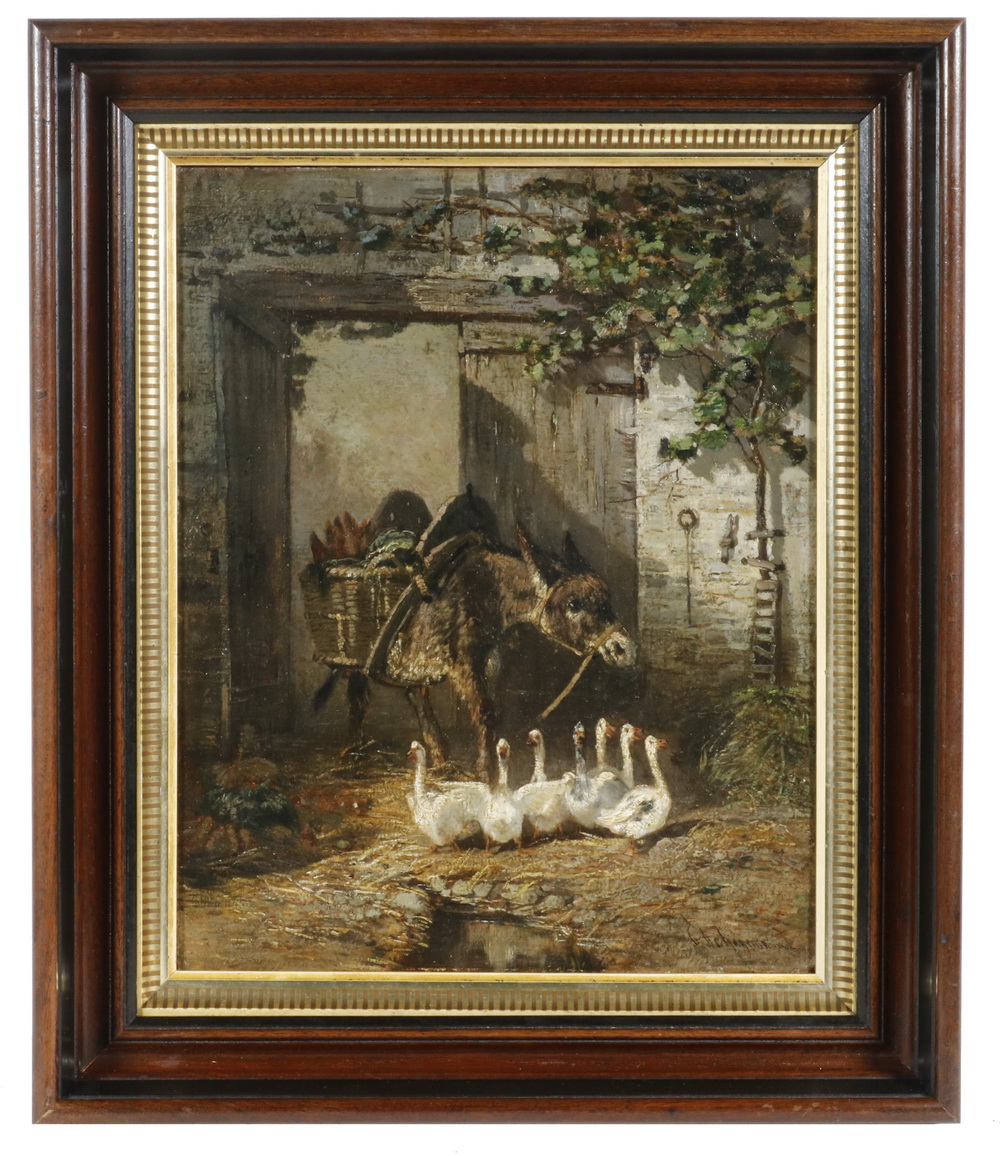 Appraisal: JULIUS SCHGOER AUSTRIA GERMANY - Geese Guarding the Baker's Burro