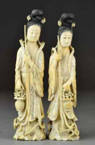 Appraisal: Pr Chinese Carved Ivory BeautiesBoth finely carved each holding a