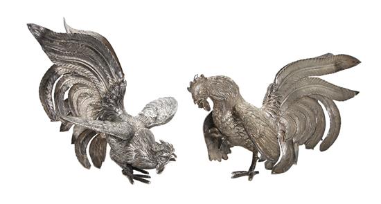 Appraisal: Sale Lot Two Peruvian Silver Fighting Roosters camusso th century