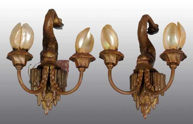 Appraisal: Pair of Art Deco Bronze Wall Sconces Description Beautiful detail