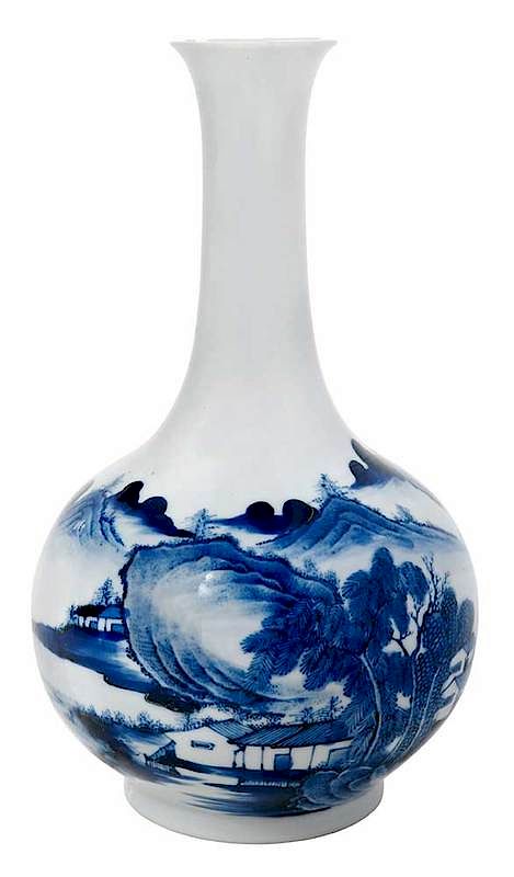 Appraisal: Chinese Porcelain Blue and White Vase Qing dynasty tianqiuping form