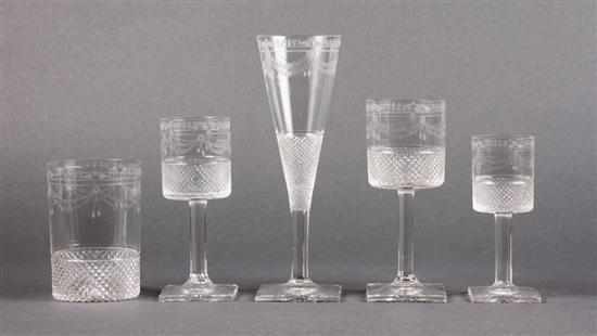 Appraisal: Anglo-Irish cut and etched crystal -piece partial stem service for