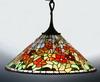 Appraisal: HANGING LAMP - Mid- th c floral pattern leaded glass