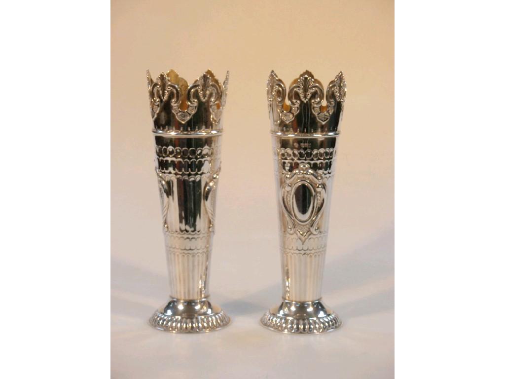 Appraisal: A pair of Edward VII silver vases by William Hutton