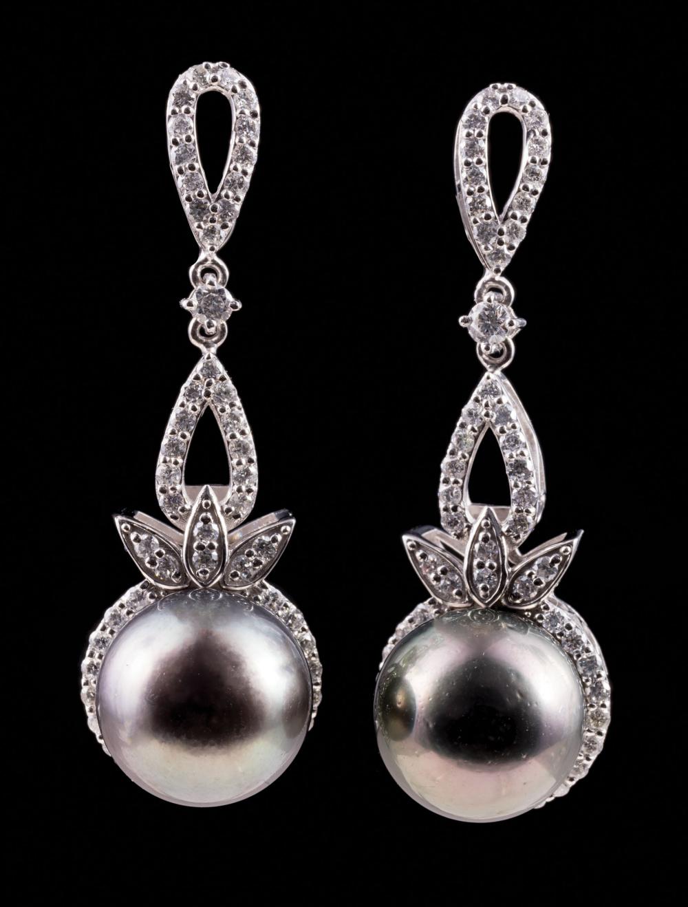 Appraisal: Pair of Platinum Tahitian Pearl and Diamond Dangle Earrings drops