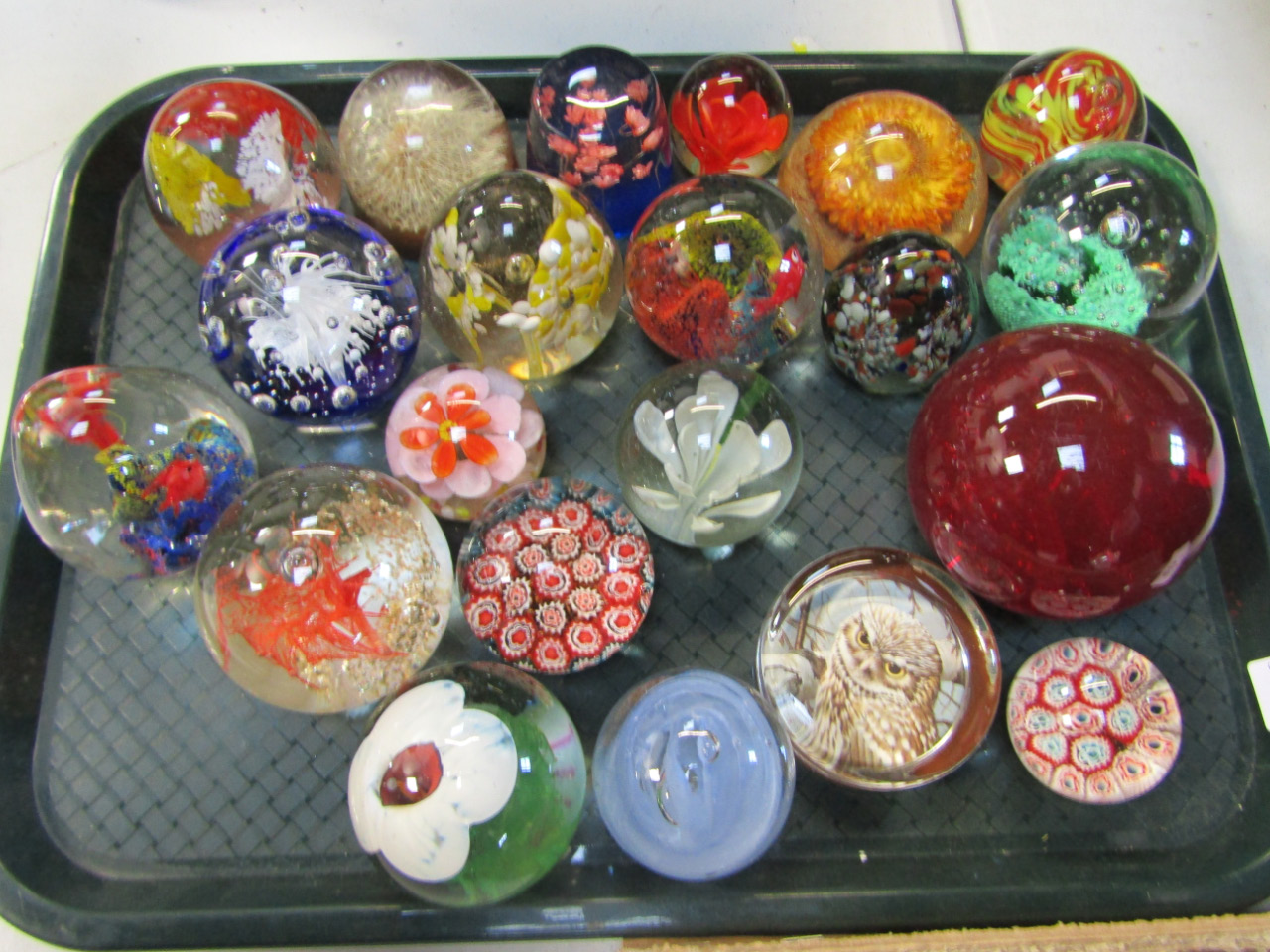 Appraisal: Paperweights including floral millefiori and abstract