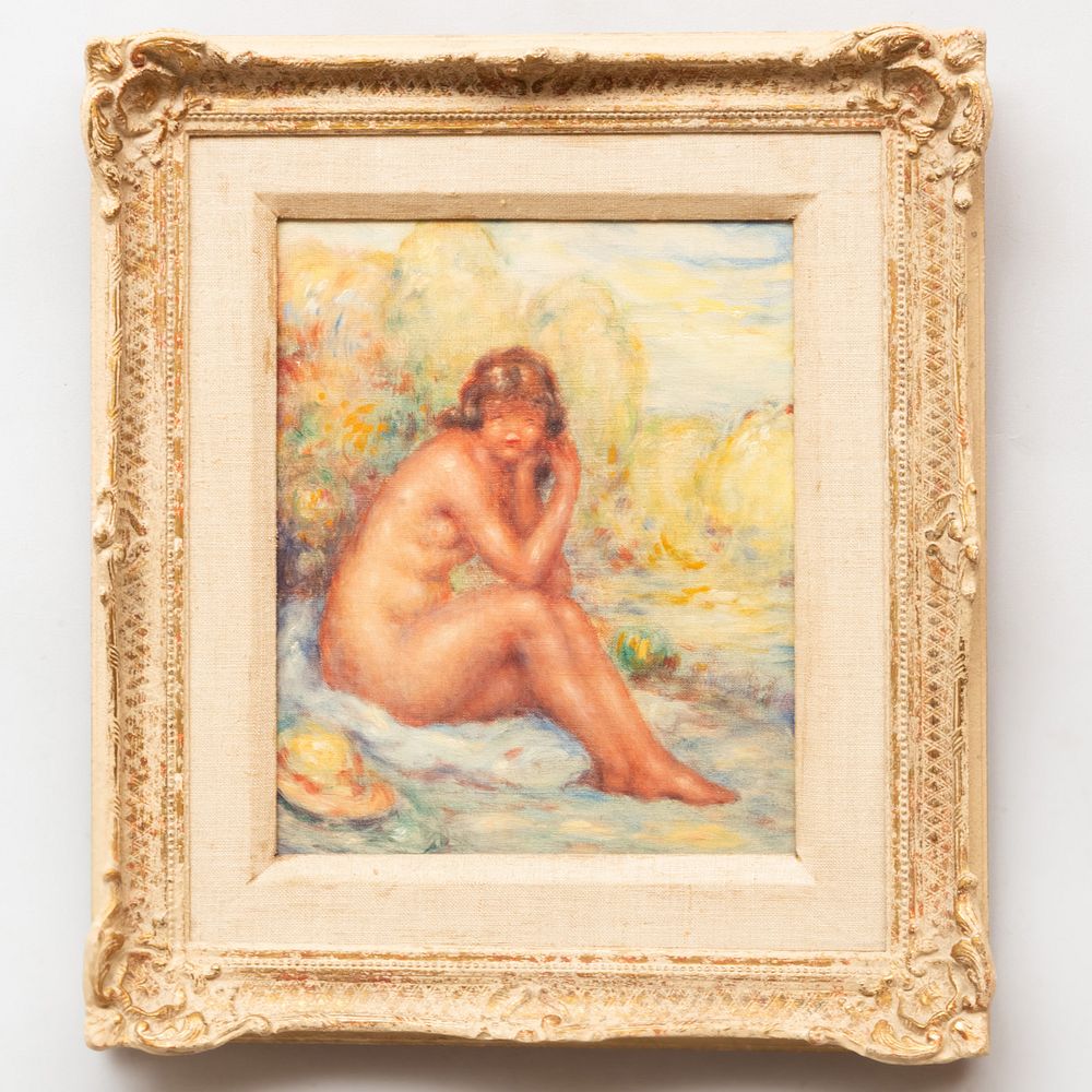 Appraisal: French School Seated Female Nude Oil on canvas unsigned x