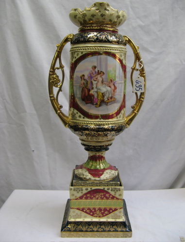 Appraisal: ROYAL VIENNA PORCELAIN URN having gold segmented curved handles in