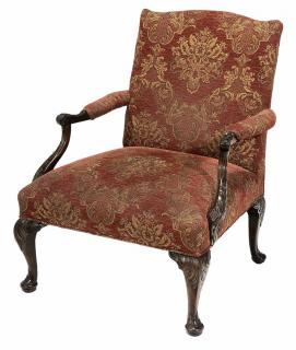 Appraisal: Chippendale Style Carved Mahogany Upholstered Library Chair late th century