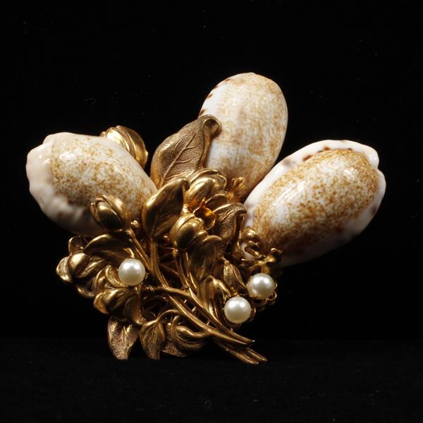 Appraisal: Miriam Haskell Gilt Gold Tone Shell Faux Pearl Floral Brooch