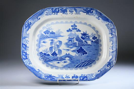 Appraisal: LARGE MASON'S IRONSTONE BLUE AND WHITE WILLOW TRANSFERWARE PLATTER Circa