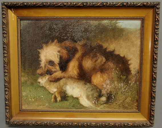 Appraisal: Oil on canvas painting th c of a dog with