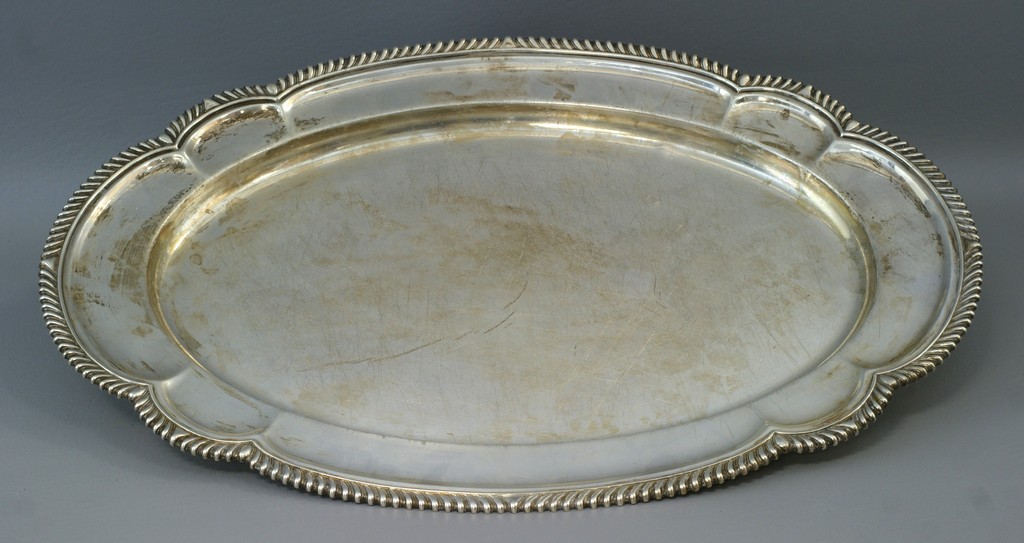 Appraisal: Oval scalloped Gorham sterling silver tray with gadroon edge l