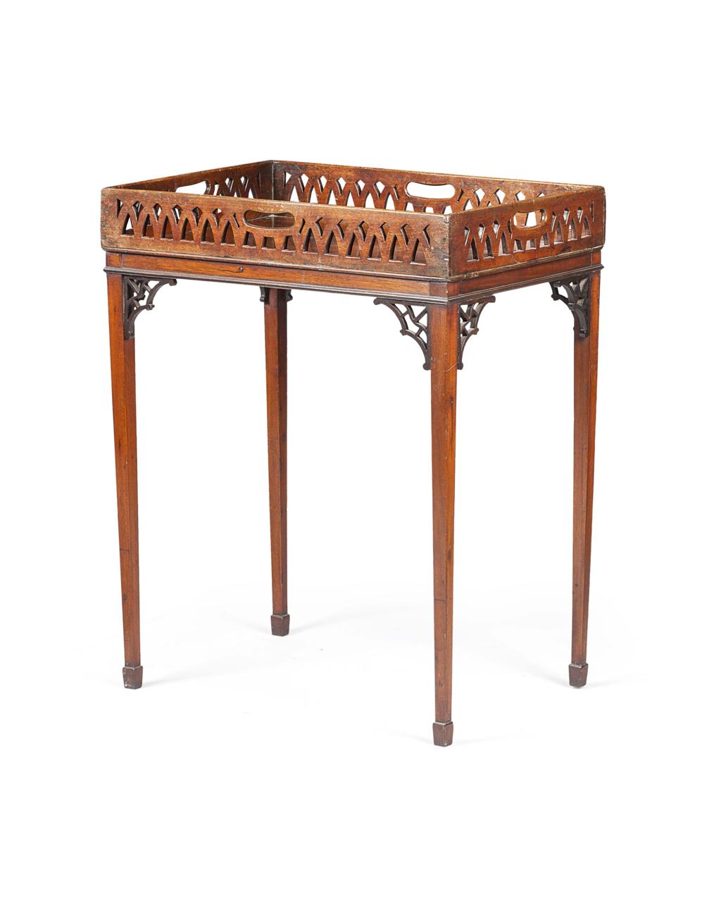 Appraisal: GEORGE III MAHOGANY TRAY TOP TEA TABLE TH CENTURY the