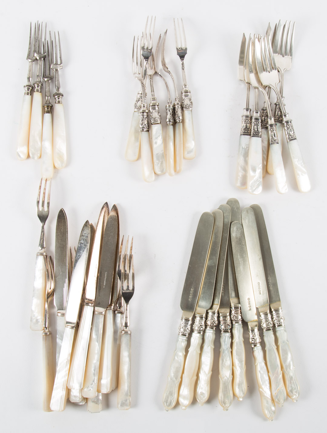 Appraisal: Five groups of mother-of-pearl handled flatware