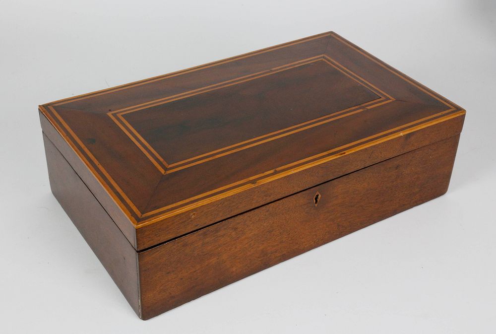 Appraisal: Antique Mahogany Jewelry Box with Line Inlay Antique Mahogany Jewelry