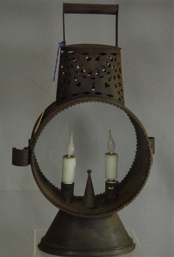 Appraisal: light toleware lantern of drumhead form chimney top with pierced