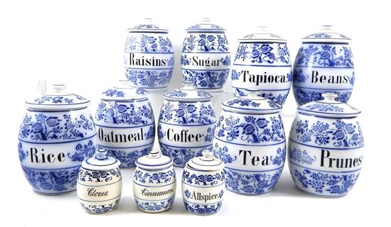 Appraisal: th C German Blue Onion pattern porcelain food storage canisters