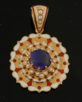 Appraisal: An opal seed pearl and enamel pendant Set to the