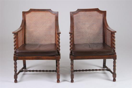 Appraisal: PAIR JACOBEAN REVIVAL CANED CHAIRS early th century oak Beautifully