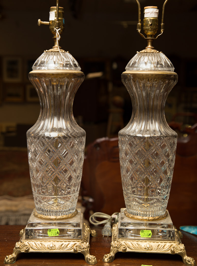 Appraisal: a Pair of crystal and gilt table lamps