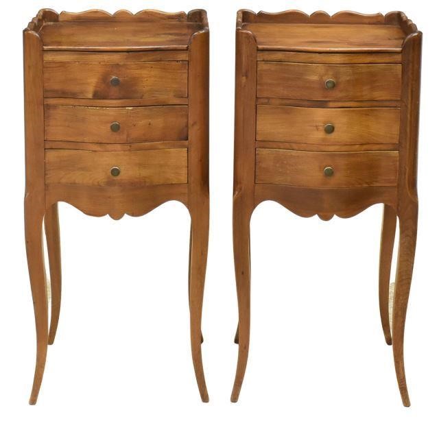 Appraisal: pair French Louis XV style walnut nightstands th c scalloped