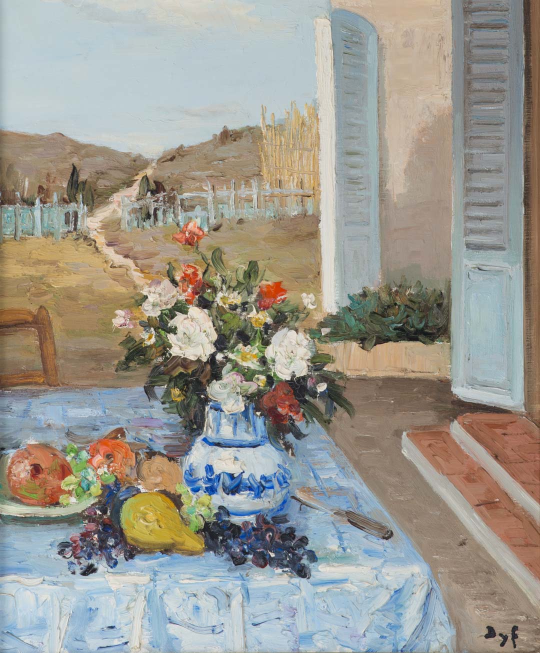 Appraisal: Marcel Dyf Still Life on Balcony oil on canvas French