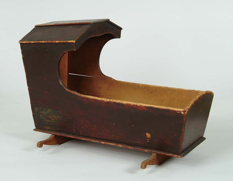 Appraisal: FINE EARLY PAINTED HOODED CRADLE Original reddish outside paint unpainted