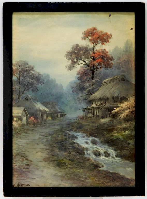 Appraisal: A Yoshida Japanese Fall Landscape WC Painting Traditional Japanese homes