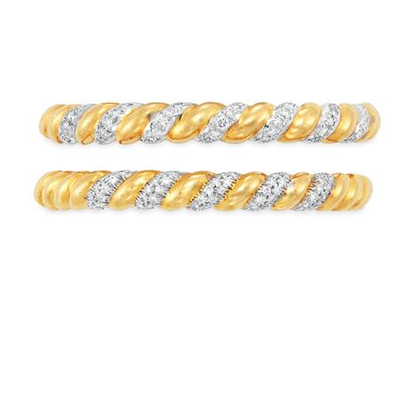 Appraisal: Pair of Gold and Diamond Bangle Bracelets Estimate -