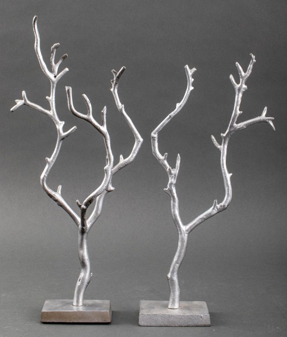 Appraisal: MODERN METAL JEWELRY TREE SCULPTURES Two Modern silver-tone metal jewelry